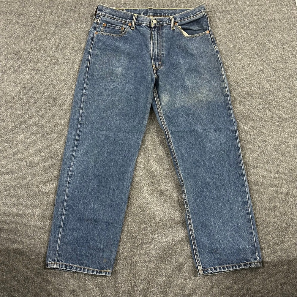 Levi's Jeans Mens Size 36x30 Blue 505 Straight Leg Denim Medium Wash Stain